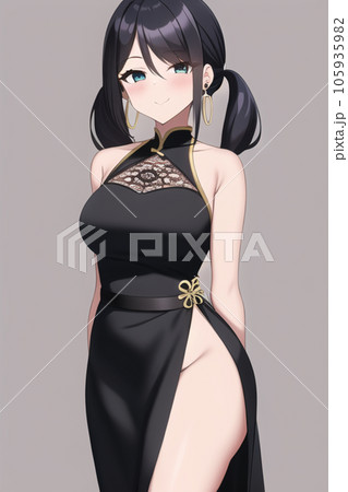 Anime girl in a dark dress AI generated image - Stock Illustration  [98559085] - PIXTA