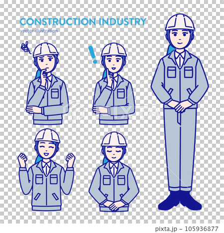 Female office worker / worker in the construction industry Various pose set illustration material 105936877