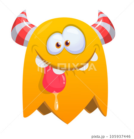 Funny cartoon monster character showing long tongue. Illustration of happy alien creature. Halloween design. Vector isolated Funny cartoon monster character showing long tongue. Illustration of happy alien creature. Halloween design. Vector isolated 105937446