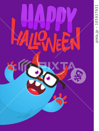 Illustration of cute and happy monsters greetings. Happy Halloween illustration 105937931