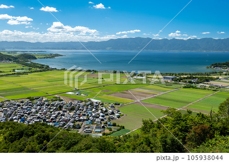 近江八幡の八幡山からの眺め 琵琶湖方面 滋賀県近江八幡市 近江八幡の八幡山からの眺め 琵琶湖方面 滋賀県近江八幡市 105938044