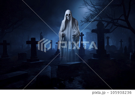Ghost evil spirit stand in graveyard, Generative AI 105938236