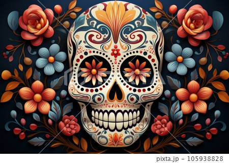 Day of death skull decorate with flower concept background. Day of death skull decorate with flower concept background. 105938828