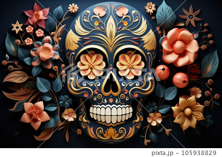 Day of death skull decorate with flower concept background. Day of death skull decorate with flower concept background. 105938829