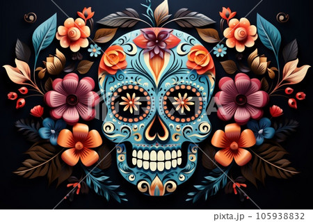 Day of death skull decorate with flower concept background. Day of death skull decorate with flower concept background. 105938832