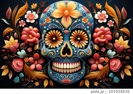 Day of death skull decorate with flower concept background. 105938836