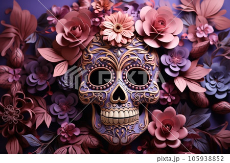 Day of death skull decorate with flower concept background. Day of death skull decorate with flower concept background. 105938852