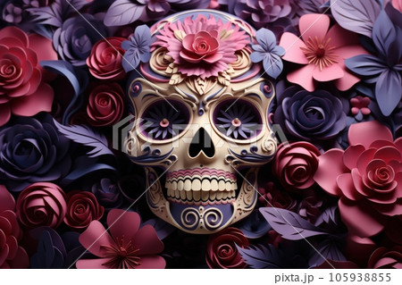 Day of death skull decorate with flower concept background. 105938855