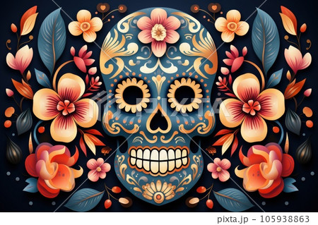 Day of death skull decorate with flower concept background. Day of death skull decorate with flower concept background. 105938863