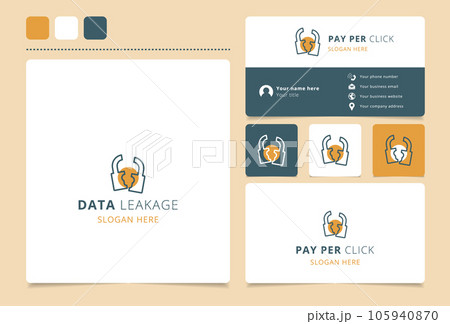 Data leakage logo design with editable slogan. Branding book and business card template. Data leakage logo design with editable slogan. Branding book and business card template. 105940870