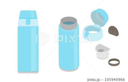 マイボトルの蓋やパッキンを外して分解したイラスト マイボトルの蓋やパッキンを外して分解したイラスト 105940966