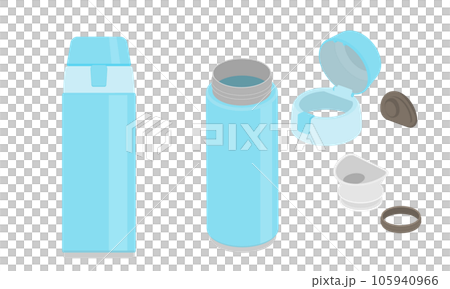 マイボトルの蓋やパッキンを外して分解したイラスト マイボトルの蓋やパッキンを外して分解したイラスト 105940966