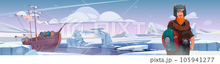Viking frozen north pole ice landscape background 105941277