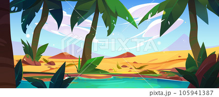 Swamp and palm tree in egypt desert oasis backdrop 105941387