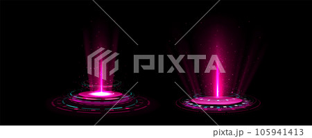 Set of pink high tech hologram portals Set of pink high tech hologram portals 105941413
