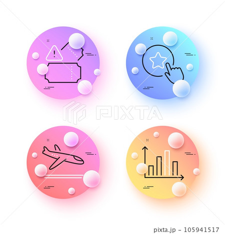 Loyalty star, Diagram graph and Tickets minimal line icons. 3d spheres or balls buttons. Arrivals plane icons. For web, application, printing. Vector 105941517
