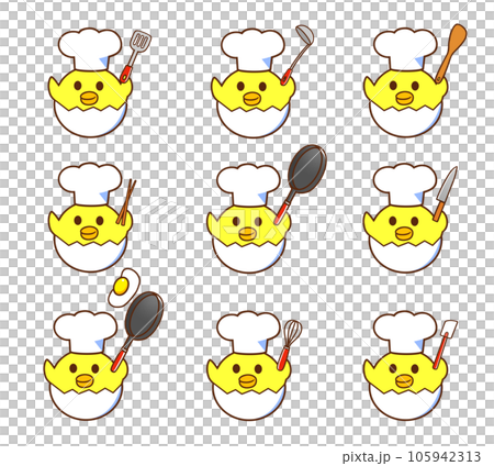 コック帽のひよこ　シェフ　セット（左手） 105942313