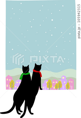 シームレスな猫のイラスト 星降る夜に窓の外を眺める猫　 105942315