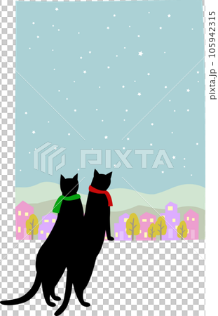 シームレスな猫のイラスト 星降る夜に窓の外を眺める猫　 105942315