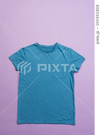 Blue t shirt and copy space on purple background 105942808