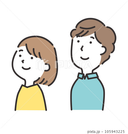 斜め上を見上げて微笑んでいる若い夫婦のイラスト 105943225