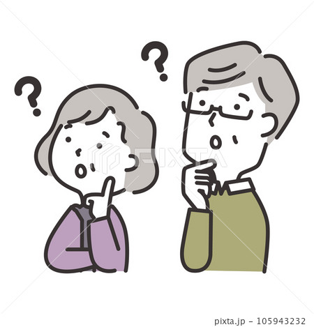 斜め上を見上げて疑問顔の老夫婦のイラスト 105943232