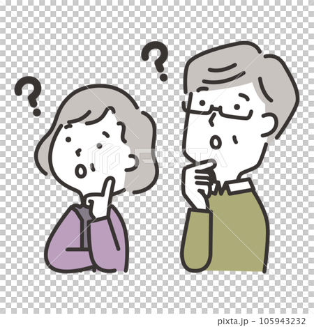 斜め上を見上げて疑問顔の老夫婦のイラスト 105943232