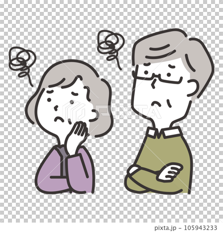 一對老年夫婦斜視而憂心忡忡的插圖 105943233
