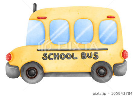 Isolated cute yellow school bus in watercolor style and transparent background 105943784