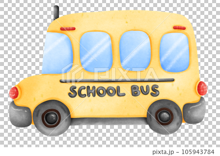 Isolated cute yellow school bus in watercolor style and transparent background 105943784