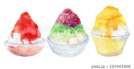 かき氷セット　水彩イラスト 105943906