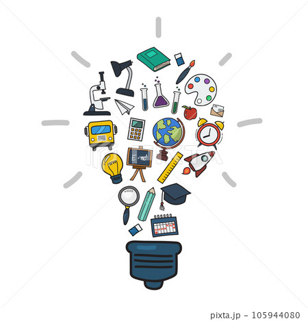 Education icons in Light bulb shape color doodle style Education icons in Light bulb shape color doodle style 105944080