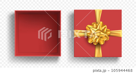 Template open gift box with golden bow and ribbon 105944468