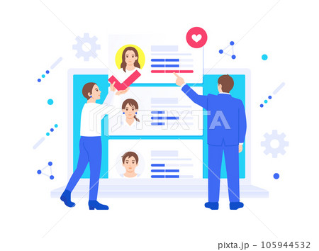 採用を検討する。アクティブな顧客を見つけるイメージのイラスト素材。 採用を検討する。アクティブな顧客を見つけるイメージのイラスト素材。 105944532