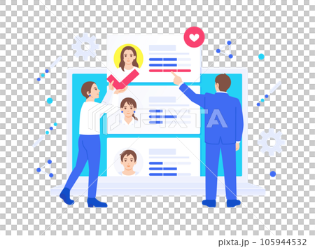 採用を検討する。アクティブな顧客を見つけるイメージのイラスト素材。 採用を検討する。アクティブな顧客を見つけるイメージのイラスト素材。 105944532