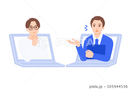 オンライン上で営業するビジネスマンのベクターイラスト素材。 オンライン上で営業するビジネスマンのベクターイラスト素材。 105944536