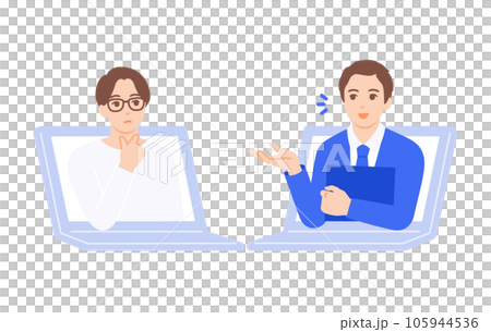 オンライン上で営業するビジネスマンのベクターイラスト素材。 オンライン上で営業するビジネスマンのベクターイラスト素材。 105944536