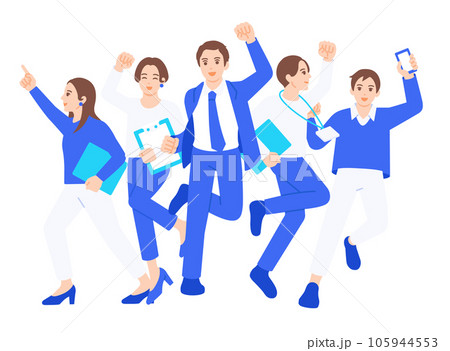 勢いがありやる気に満ちている若いビジネスパーソン。働く男性と女性のイラスト素材。 105944553