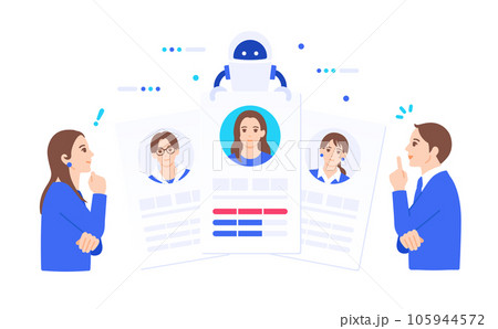 マーケティングオートメーション。AIの力で最適な人物をピックアップするイラスト素材。 105944572