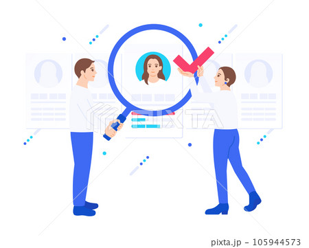 採用、人材の確保。アクティブな顧客を見つけ出したビジネスパーソンのイラスト素材。 105944573