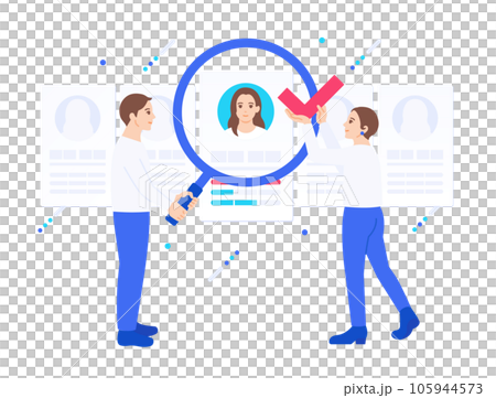 採用、人材の確保。アクティブな顧客を見つけ出したビジネスパーソンのイラスト素材。 105944573