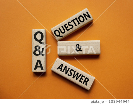 Q and A - Question and Answer. Wooden cubes with words Q and A. Beautiful orange background. Business and Q and A concept. Copy space. Q and A - Question and Answer. Wooden cubes with words Q and A. Beautiful orange background. Business and Q and A concept. Copy space. 105944944