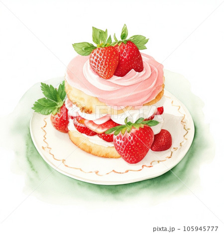 Watercolor illustration of Strawberry Shortcake dessert Watercolor illustration of Strawberry Shortcake dessert 105945777