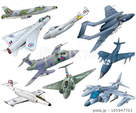 英国の旧世代ジェット戦闘機vectorイラスト集 105947701
