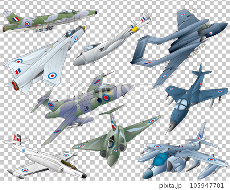 英国の旧世代ジェット戦闘機vectorイラスト集 105947701