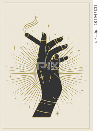 Woman hand is holding cigarette on beige background 105947855