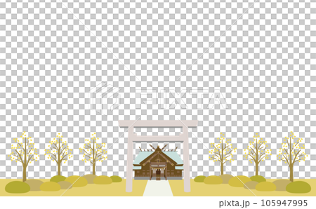 神社和銀杏樹的插圖 石牌坊景觀 神社和銀杏樹的插圖 石牌坊景觀 105947995