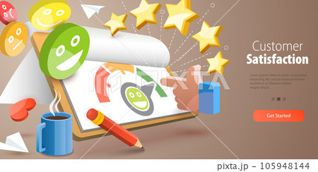 3D Vector Conceptual Illustration of Levels Of Customer Satisfaction 105948144
