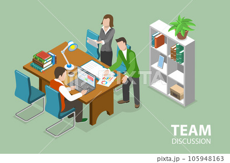 3D Isometric Flat Vector Conceptual Illustration of Team Discussion 3D Isometric Flat Vector Conceptual Illustration of Team Discussion 105948163