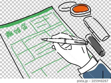 男人簽署離婚報告的手的簡單線條畫 105948267